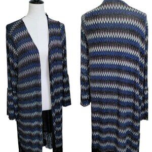 (#534) Sweet Rain Open Fringe Geometric Print Cardigan Size M